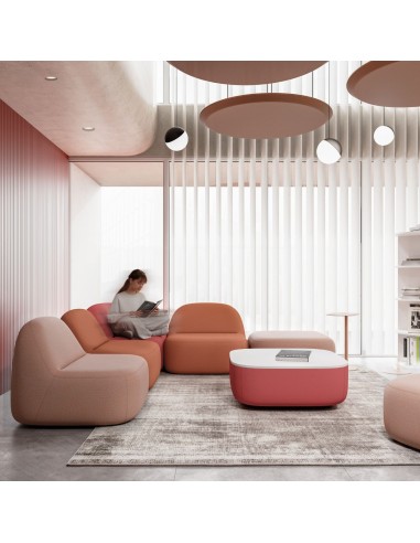 Fauteuils lounge modulaires Jelly dans un espace d’accueil professionnel à Lausanne.