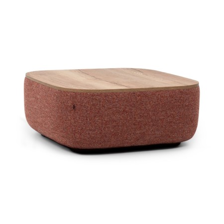 Table basse Jelly 89 x 89 cm avec base rembourrée en tissu et plateau stratifié.