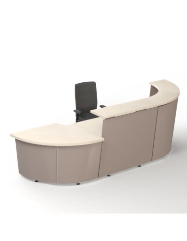 Comptoir d’accueil modulaire TERA associant un module droit et des éléments incurvés.