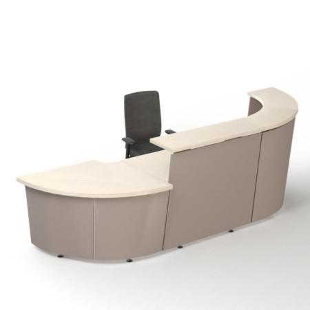 Comptoir d’accueil modulaire TERA associant un module droit et des éléments incurvés.