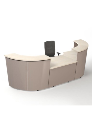 Comptoir de réception TERA avec module droit et façade courbe en configuration compacte.