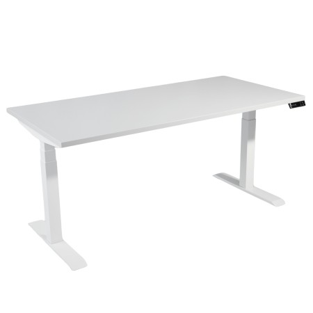 Bureau assis-debout plateau gris clair et piètement blanc modèle Move-Up - monbureau