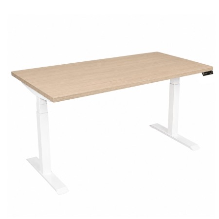 Bureau assis-debout plateau bois PA18 Chêne naturel et piètement blanc modèle Move-Up - monbureau