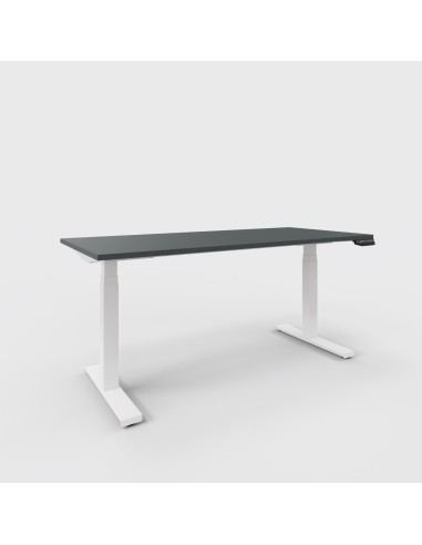 Bureau assis debout L. 160 x 80 avec piètement blanc et plateau anthracite