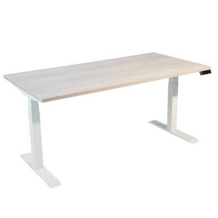 Bureau assis-debout plateau bois 170 acacia et piètement blanc modèle Move-Up - monbureau