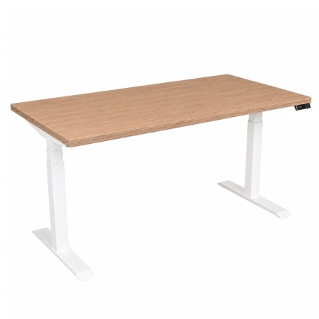 Bureau assis-debout plateau bois PA07 Chêne ambré et piètement blanc modèle Move-Up - monbureau