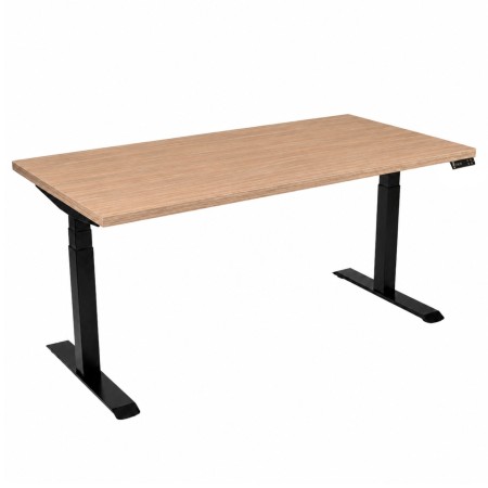 Bureau assis-debout plateau bois PA07 Chêne ambré et piètement noir modèle Move-Up - monbureau