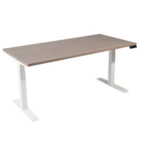Bureau assis-debout plateau bois 64 cacao et piètement blanc modèle Move-Up - monbureau
