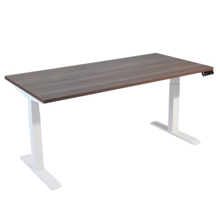 Bureau assis-debout plateau bois 171 noyer foncé et piètement blanc modèle Move-Up - monbureau