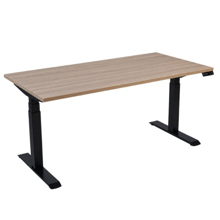 Bureau assis-debout plateau bois 64 cacao et piètement noir modèle Move-Up - monbureau