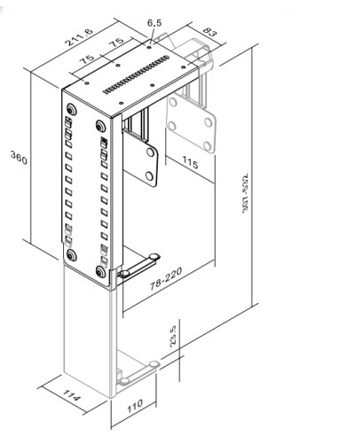 Schéma technique du support UC réglable – dimensions complètes