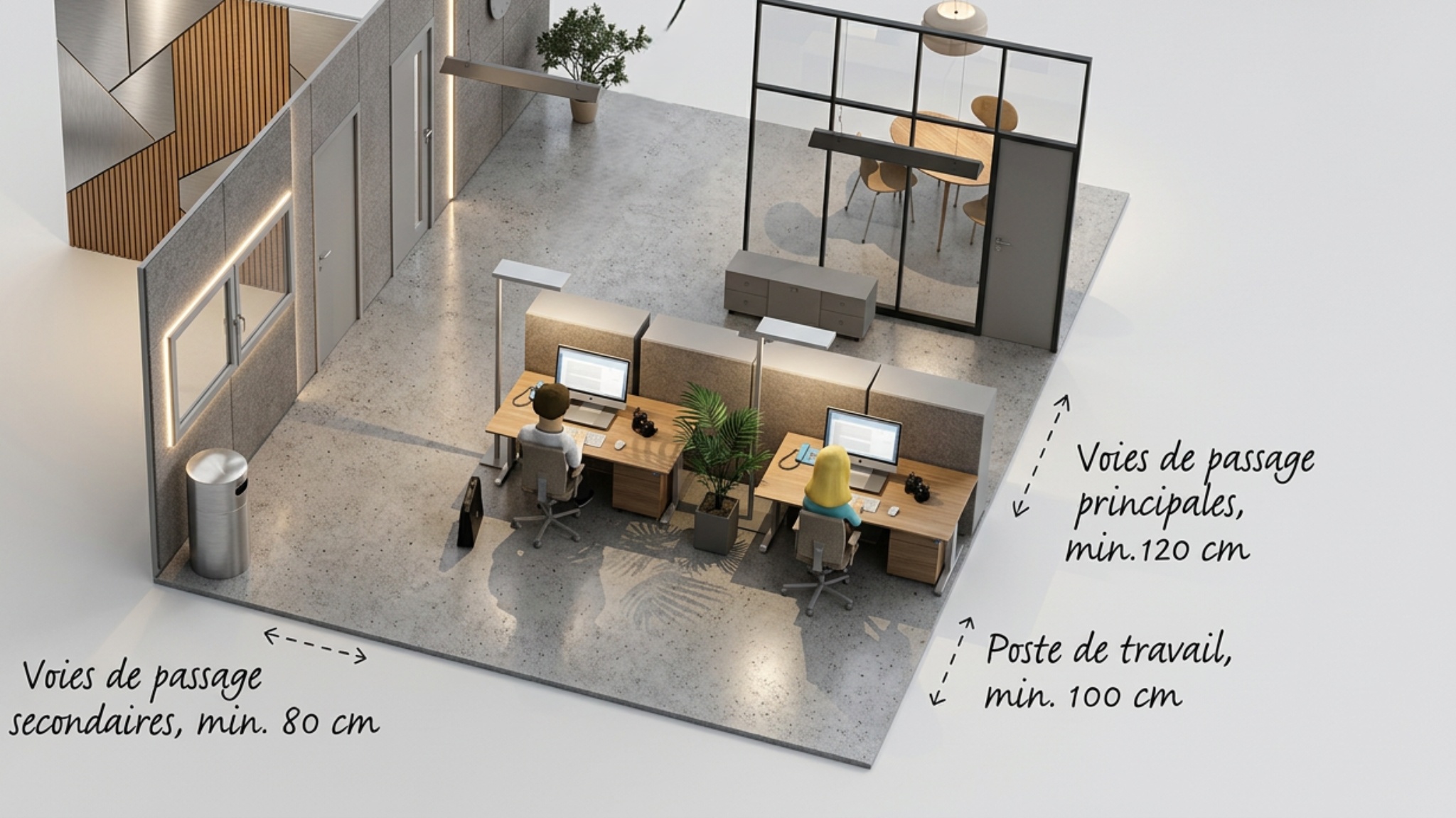 Open space d’entreprise en Suisse avec bureaux assis debout et postes de travail ergonomiques